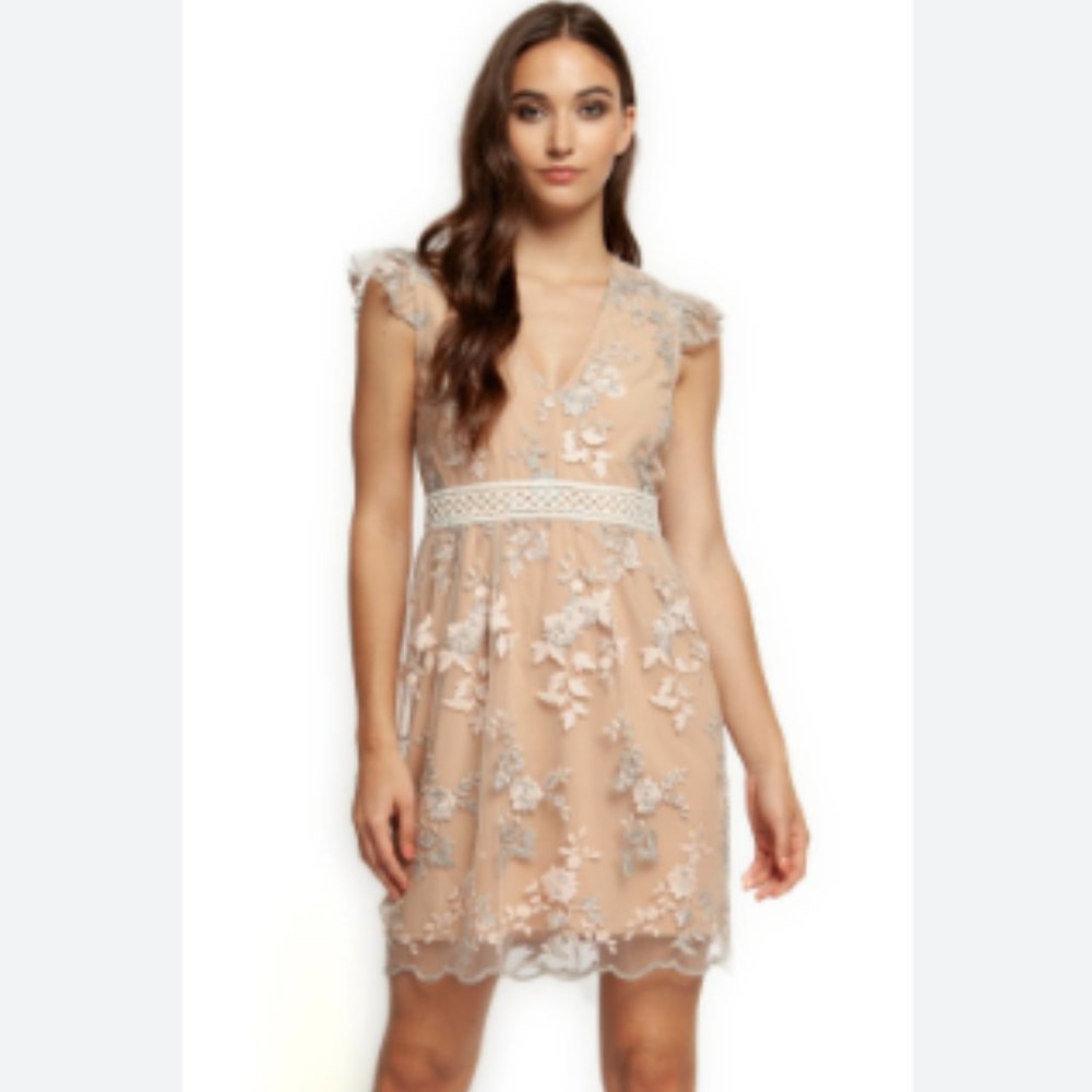 NWT Dex Light Peach chiffon Dress with pastel flowers size XS